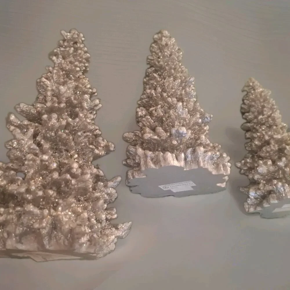 Department 56 Silver Christmas Trees Multi Colored Glitter Set Of 3